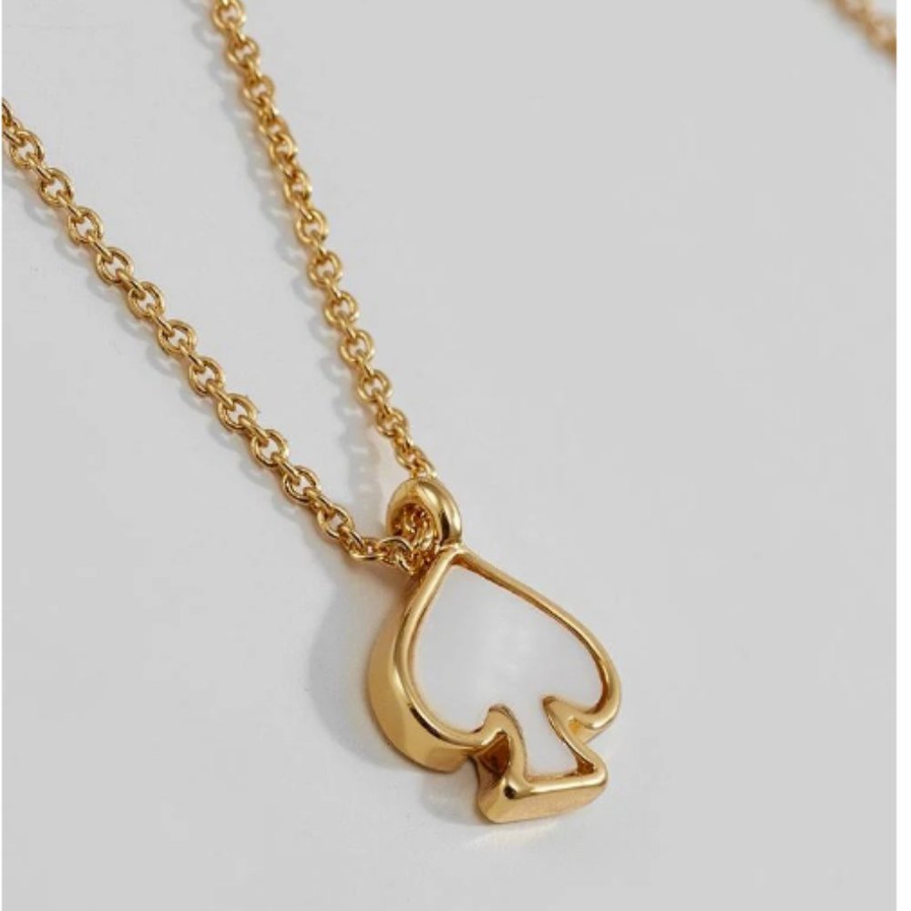 KATE SPADE • Mini Signature Spade Pendant Necklace Gold Mother of Pearl